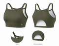 Top deportivo cut-out verde militar Alma Fit - frente y detalle espalda
