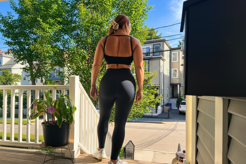 Black activewear set – sports bra and high-waist legging, back view – Alma Fit